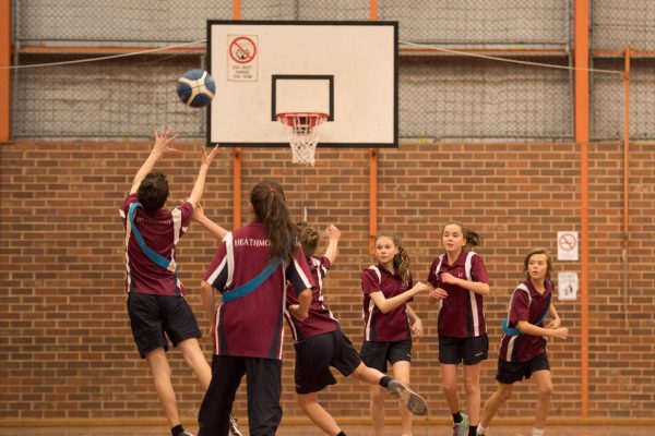 Students playing basketball